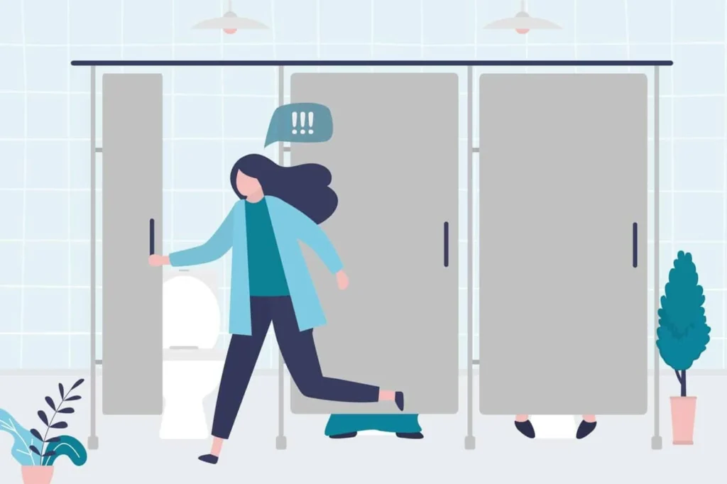 graphic of Urine incontinence Abbots Langley woman running to the toilet.
