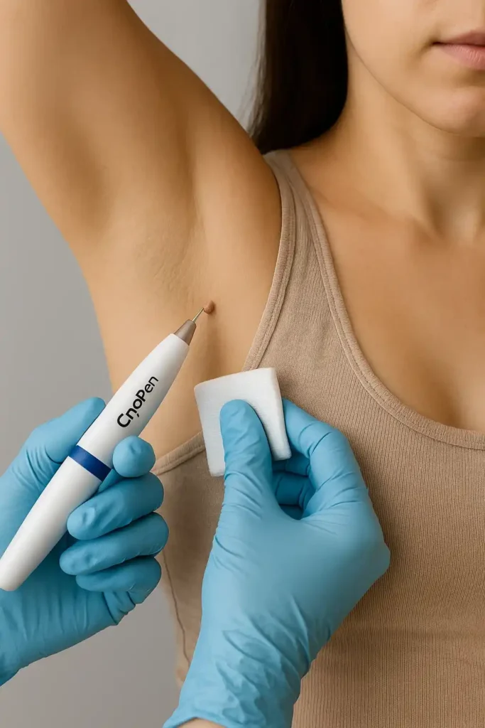 woman having cryopen to remove underarm skin tags Abbots Langley