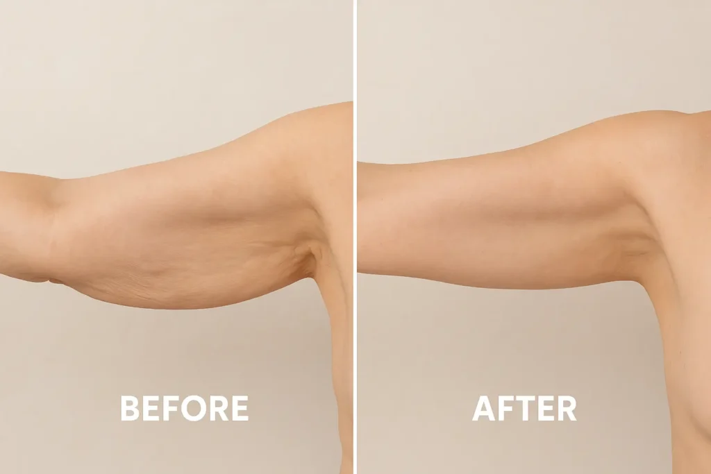 Picture of LA LIPO Abbots Langley before and after results of skin tightening treatment on the upper arms.